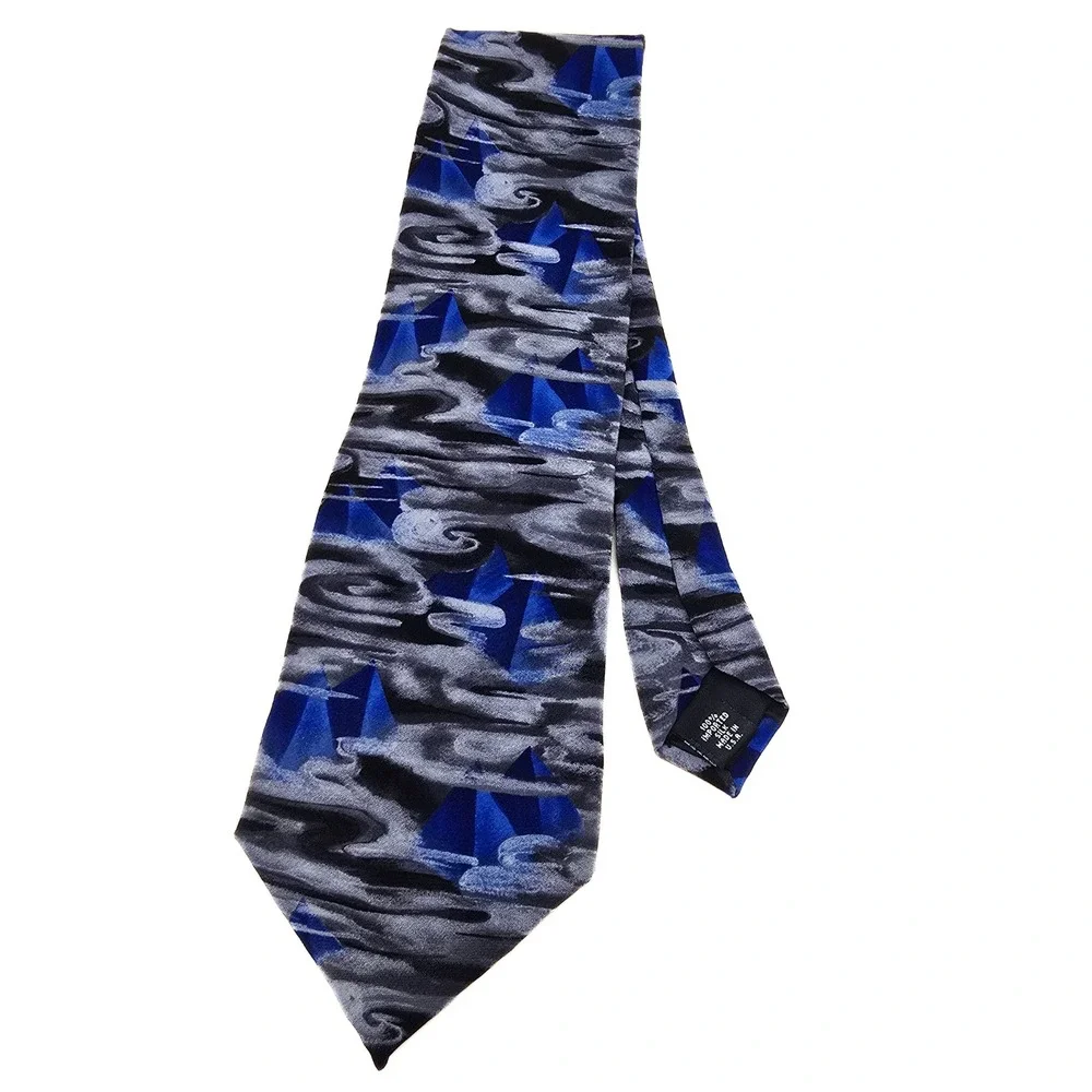 Grateful Dead Great Pyramid First Set Silk Necktie‎ Blue Grey Abstract Vintage